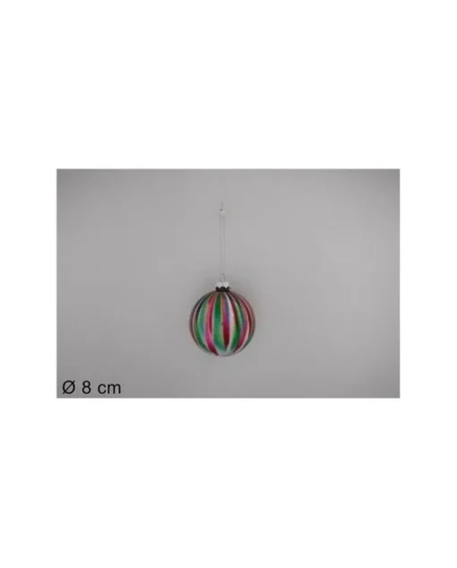 Pallina Sfera Di Vetro O8Cm Effetto Righe Multicolor Per Albero Di Natale 1Pz