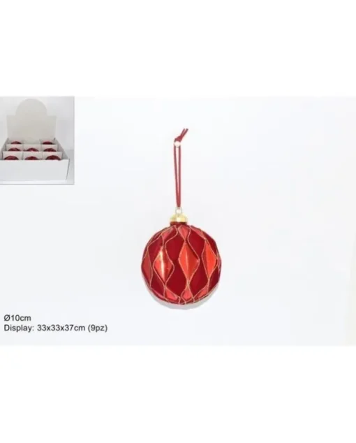 Pallina Sfera Di Vetro O10Cm Con Velluto Rosso Per Albero Di Natale