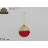 Pallina Sfera Di Vetro Oro Con Velluto Rosso 100Mm 9Pz Per Albero