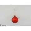 Pallina Sfera Di Vetro Rigata Rossa 80Mm Per Albero Di Natale