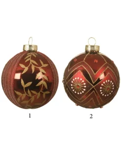 Pallina Sfera In Vetro Rosso Scuro Con Litter Oro 8 Cm