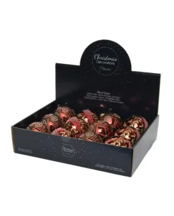 Pallina Sfera In Vetro Rosso Scuro Con Litter Oro 8 Cm