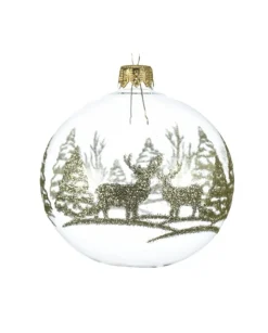 Pallina Sfera Trasparente Con Decoro Cervo Glitterato