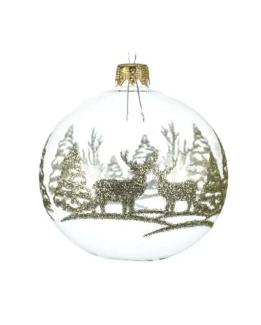 Pallina Sfera Trasparente Con Decoro Cervo Glitterato