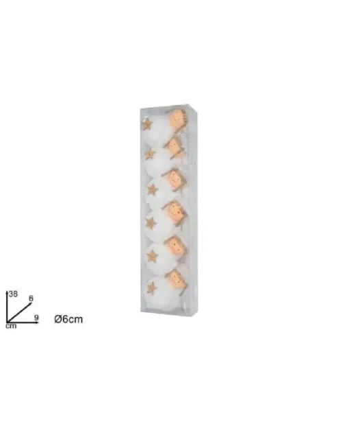 Palline Sfere Bambolina Con Pelliccia Bianca Per Albero Di Natale 6 Cm 6 Pz