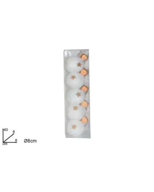 Palline Sfere Bambolina Con Pelliccia Bianca Per Albero Di Natale 8 Cm 5 Pz