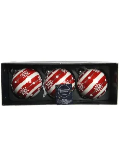Palline Sfere Di Vetro Decorate 80Mm Per Albero Di Natale 3Pz