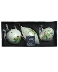 Palline Sfere Di Vetro Decorate 80Mm 3Pz Per Albero Di Natale