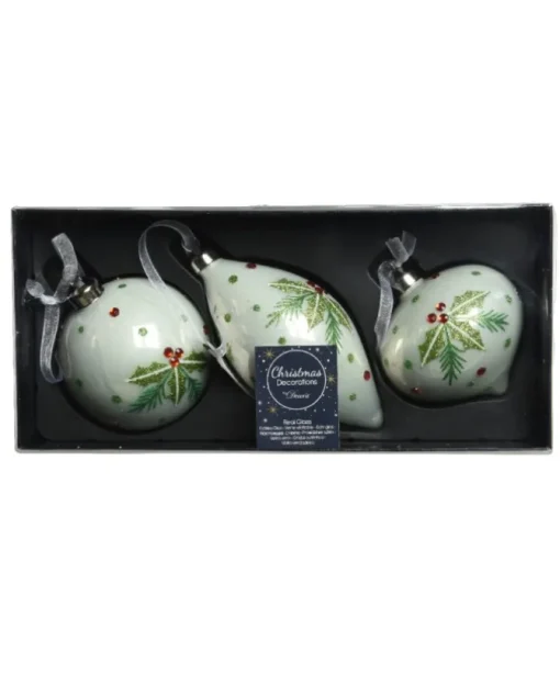Palline Sfere Di Vetro Decorate 80Mm 3Pz Per Albero Di Natale