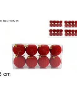 Palline Sfere Di Vetro Rosse Floccate O6Cm Per Albero Di Natale 8Pz
