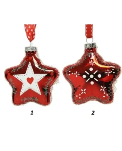 Palline Stelle Di Vetro Decorate 80Mm 2 Modelli 2Pz Per Albero Di Natale