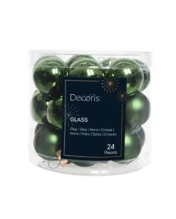 Palline Vetro Mix Lucido,Opaco Confezione Da 24 Pezzi Diametro 2.5Cm Verde Pino
