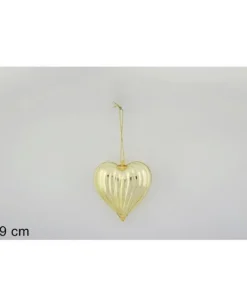 Pendente Cuore Di Vetro Rigato Oro 9Cm Per Albero Di Natalea