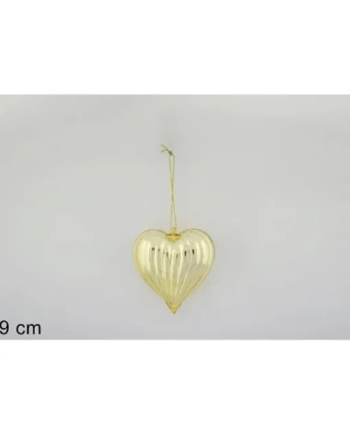 Pendente Cuore Di Vetro Rigato Oro 9Cm Per Albero Di Natalea