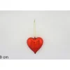 Pendente Di Vetro Cuore Rigato Rosso 9Cm Per Albero Di Natale