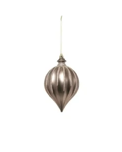 Pendente Tondo Di Vetro 15Cm Grigio Per Albero Di Natale