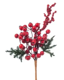 Pick Cedro E Bacche Rosse 30Cm Per Decorazioni Di Natale
