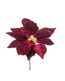 Pick Poinsettia Burgundy Innevata 23Cm Per Decorazioni Natalizie