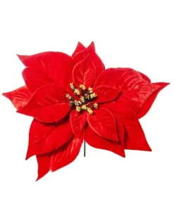 Pick Poinsettia Deluxe Velvet 20Cm Rosso Per Decorazioni Natalizie