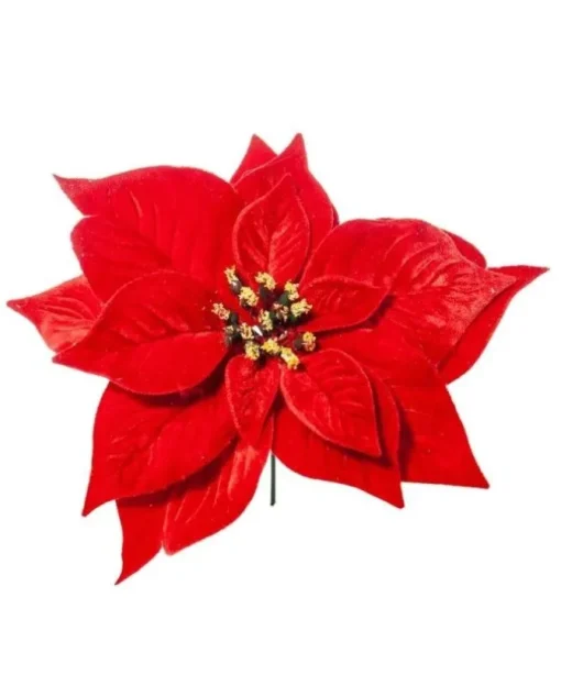 Pick Poinsettia Deluxe Velvet 20Cm Rosso Per Decorazioni Natalizie
