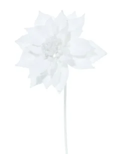 Pick Poinsettia Ghiacciata 30Cm Bianca Per Decorazioni Natalizie