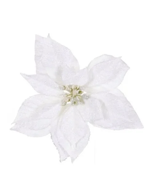Pick Poinsettia Innevata Bianca Per Decorazioni Di Natale