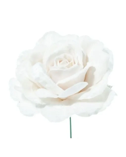 Pick Rosa Bianca Deluxe Velvet In Pvc Per Decorazioni Natalizie 17Cm