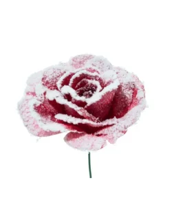 Pick Rosa Innevata 17Cm Burgundy Per Decorazioni Natalizie