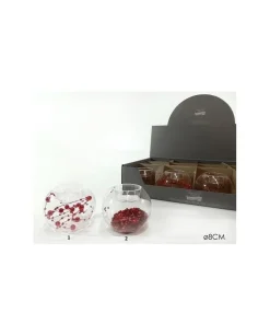 Portacandela In Vetro 8 Cm Con Perle Rosse 2 Varianti