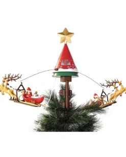 Puntale A Forma Di Slitta Di Babbo Natale Con Renne Con Movimento, Luce E Musica