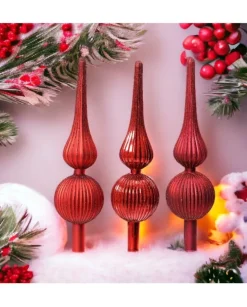 Puntale Albero In Vetro Opaco 3 Col Ass Altezza 31Cm D.8Cm Rosso