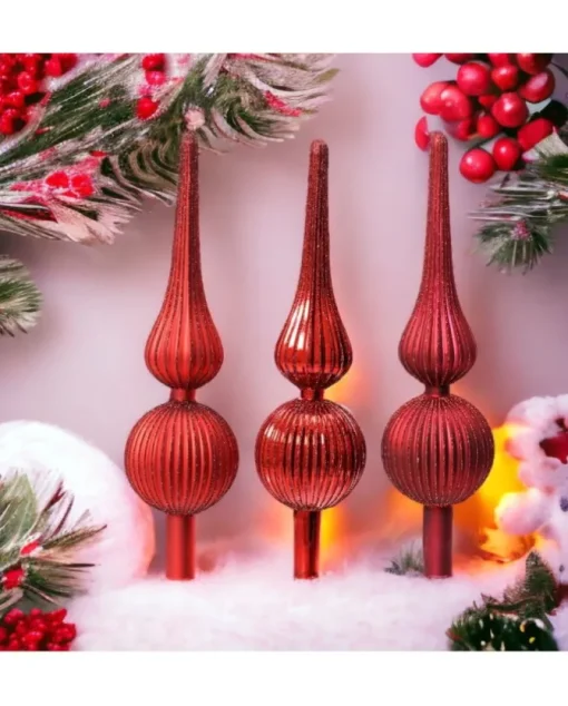 Puntale Albero In Vetro Opaco 3 Col Ass Altezza 31Cm D.8Cm Rosso