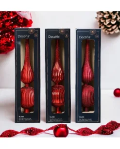 Puntale Albero In Vetro Opaco 3 Col Ass Altezza 31Cm D.8Cm Rosso