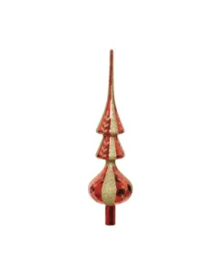 Puntale In Vetro Rosso Con Oro Glitter 34 Cm