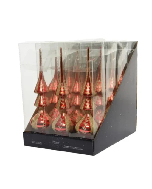 Puntale In Vetro Rosso Con Oro Glitter 34 Cm