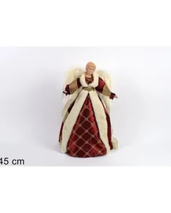 Puntale Per Albero Di Natale Angelo Con Abito Bordeaux 45 Cm