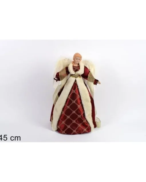 Puntale Per Albero Di Natale Angelo Con Abito Bordeaux 45 Cm