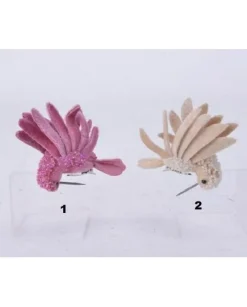 1Pz Addobbo Per Natale Colibri 10Cm In Velluto Rosa/Perla Per Albero Di Natale