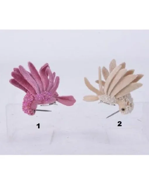 1Pz Addobbo Per Natale Colibri 10Cm In Velluto Rosa/Perla Per Albero Di Natale