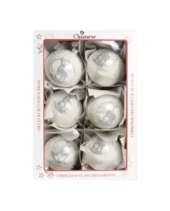 1Pz Pallina Di Vetro Decorata A Mano Bianco Lucido 80Mm