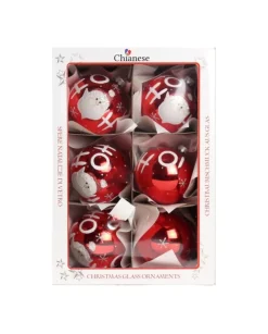 1Pz Pallina Di Vetro Decorata A Mano Rosso Lucido 80Mm