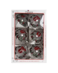 1Pz Pallina Di Vetro Decorata A Mano Trasparente 80Mm