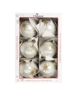 1Pz Pallina Di Vetro Decorata A Mano Bianco Lucido 80Mm