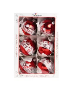 1Pz Pallina Di Vetro Decorata A Mano Rosso Lucido 80Mm