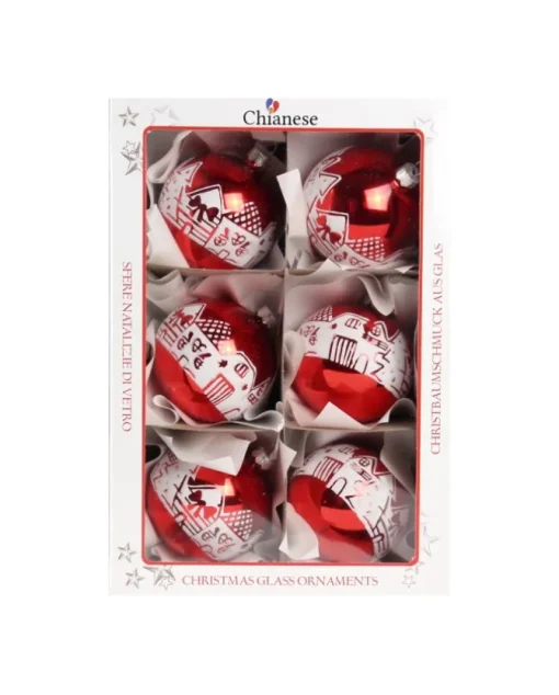 1Pz Pallina Di Vetro Decorata A Mano Rosso Lucido 80Mm