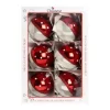 1Pz Pallina Di Vetro Decorata A Mano Rosso E Bianco Lucido 80Mm