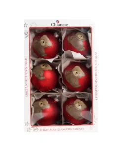 1Pz Pallina Di Vetro Decorata A Mano Rosso Opaco 80Mm