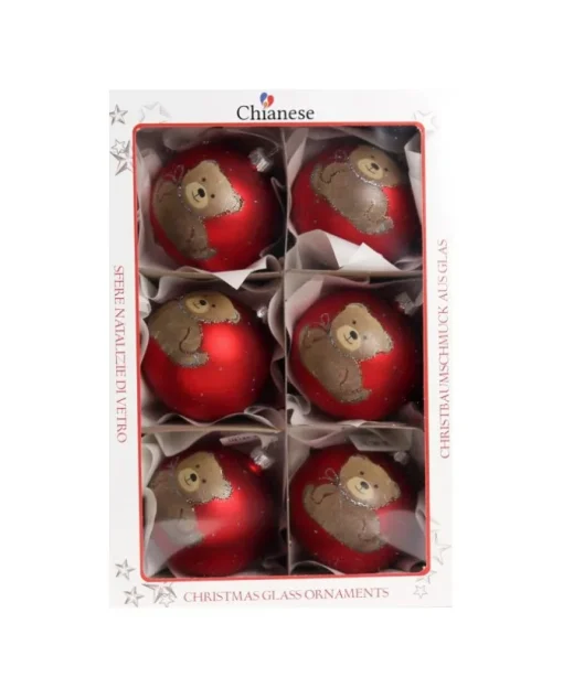 1Pz Pallina Di Vetro Decorata A Mano Rosso Opaco 80Mm