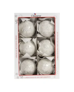1Pz Pallina Di Vetro Decorata A Mano Bianco Lucido 80Mm