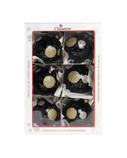1Pz Pallina Di Vetro Decorata A Mano Nero Lucido 80Mm